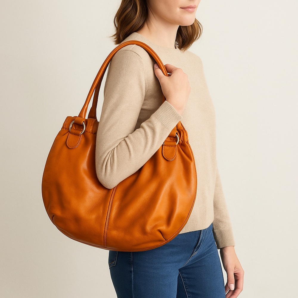 Maurizio Taiuti Italian Leather Shoulder Bag – Orange Slouchy Hobo Tote